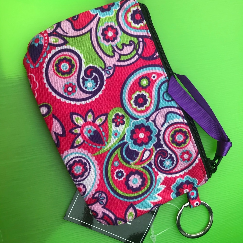 New pink paisley keychain wallet